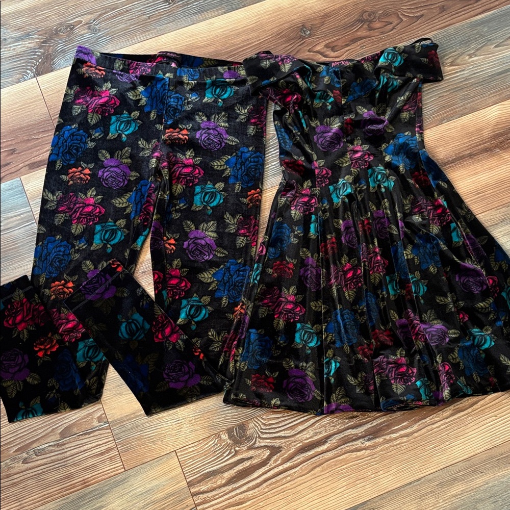 Floral Velvet Dress and Pants Set